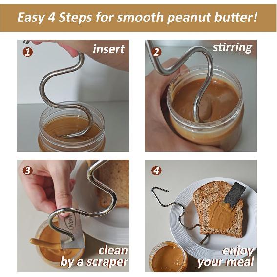 Longer Peanut Butter Stirrer 304 Stainless Steel Peanut Butter Stirring Stick – Efficient Natural Peanut Butter Stirrer, Peanut Butter Stirrer with