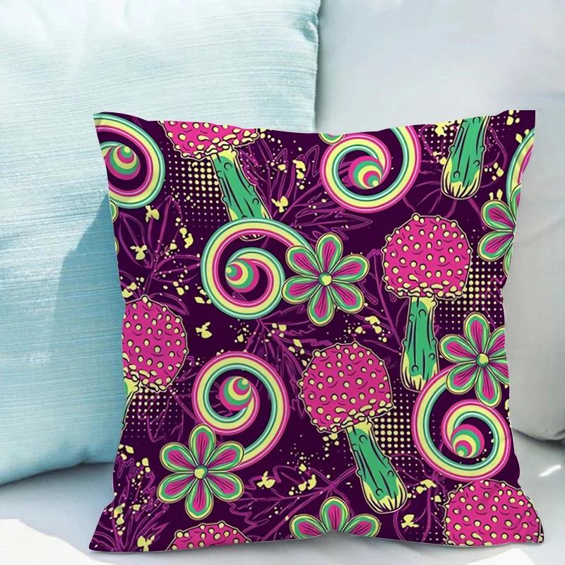 Bed Pillowcases for Pillows Fluorescent Mushroom Cushions Double-sided Printing Pillowcase 45*45 Cushion Covers 45x45 Cover Sofa