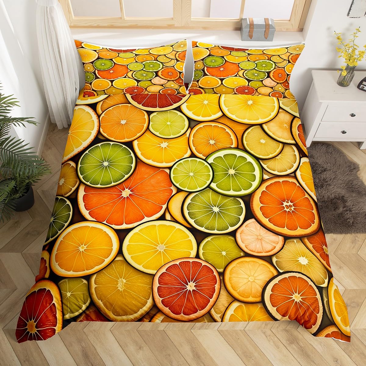 

Bedding Sets Fruit Comforter Cover For Kids Boys Girls Duvet Cover Cute Funny Food Bed Set Queen Red And Black Kawaii Room Decor EU Single(135x200cm)