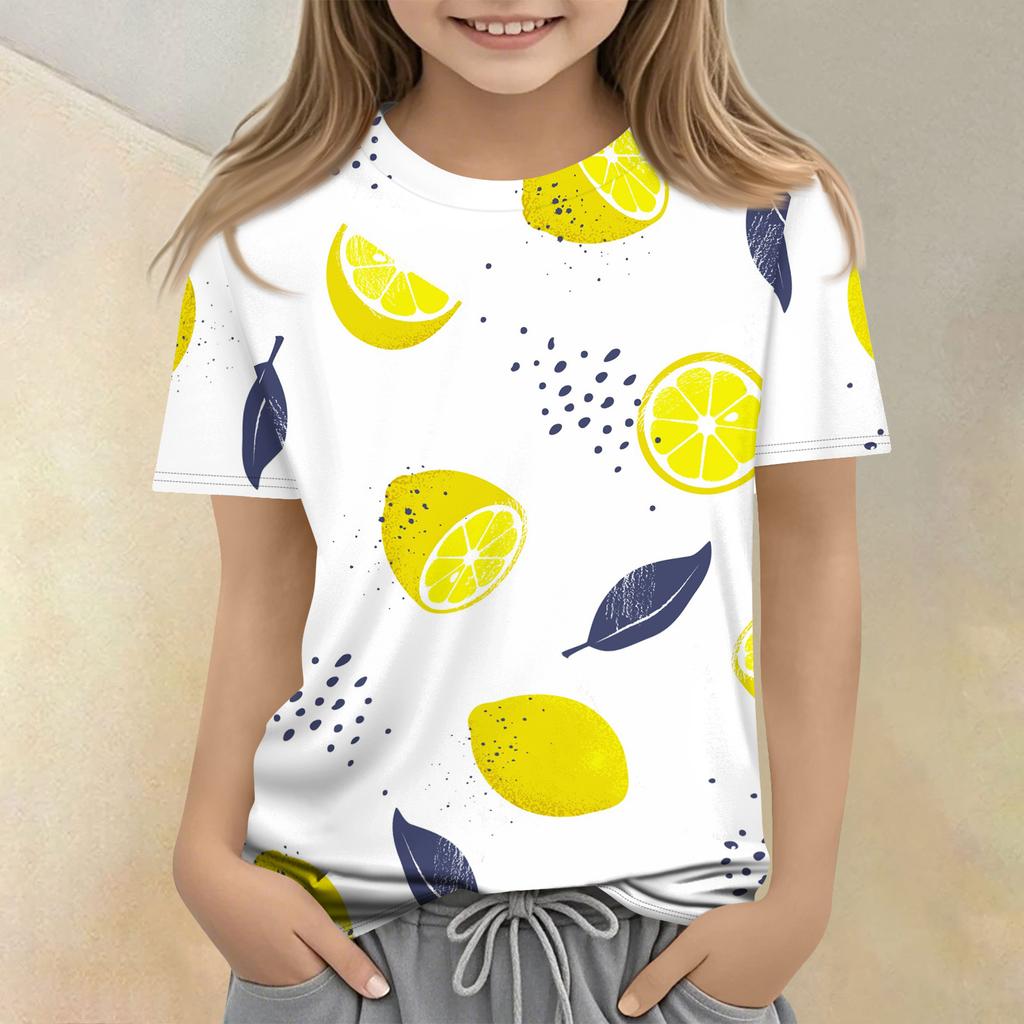Children's Printed Round Neck Short Sleeved Casual T-shirt