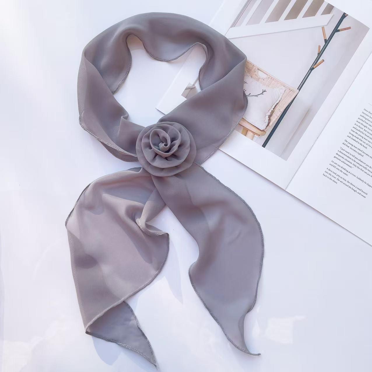

Women s Silk Scarf: Spring/Summer Rose Pattern, Solid Color, Thin & Versatile, Fashionable Flowing Collar Accessory.