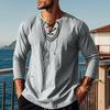 Frühling Herbst Neu Locker Pullover Retro Ethnischer Stil Lässig Langärmliges Hemd Baumwolle Leinen Stehkragen für Herren