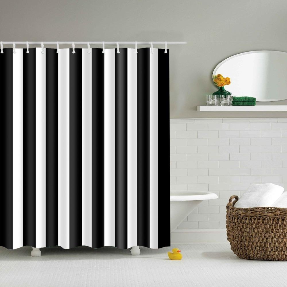 Nordic Style Geometric Stripe Wave Shower Curtains Frabic Waterproof Polyester Bathroom Curtain With Hooks