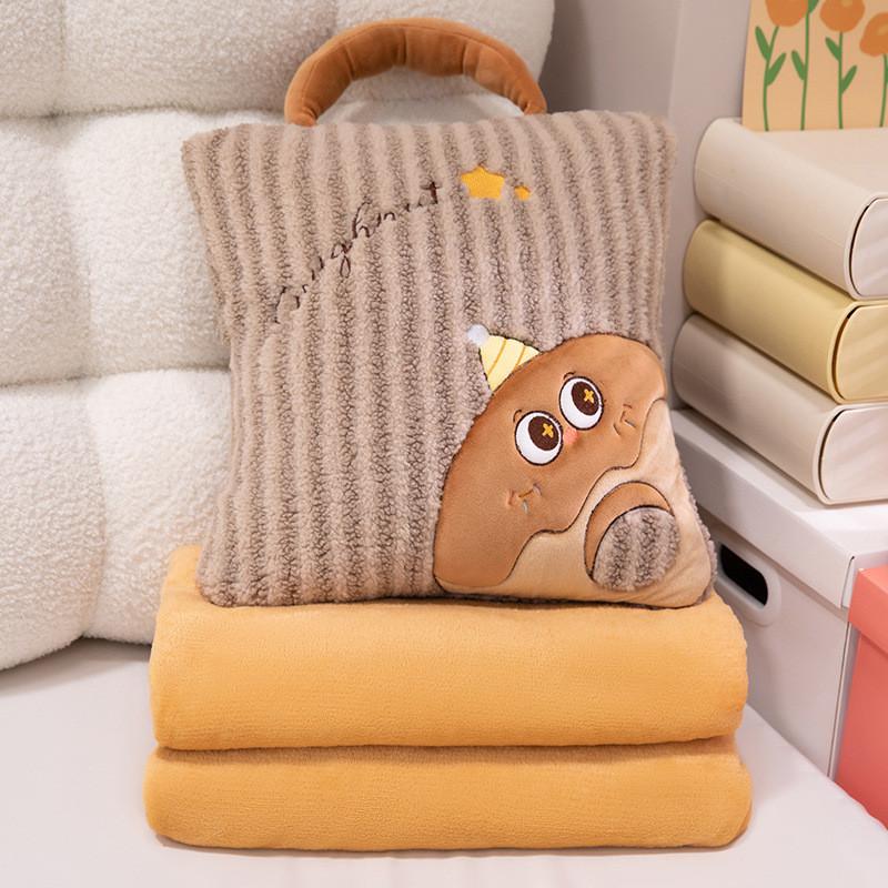 

Cartoon Cartoon Anime Doublesided Plush Pillow And Blanket For Office And Travel Comforts BrownStripedFleece