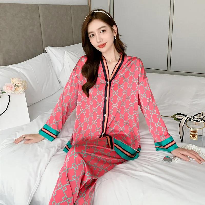 French Elegant Plaid Colorful Striped Women's Pajamas Europe American Style Retro Lounges New Autumn Trend Sleepwear