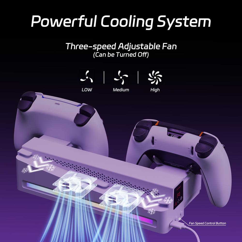 TUODES Horizontaler Kühlständer mit Controller-Ladegerät, RGB-Beleuchtung, verstellbaren Lüftern, Schnellladestation für PS5 Pro/PS5 Slim