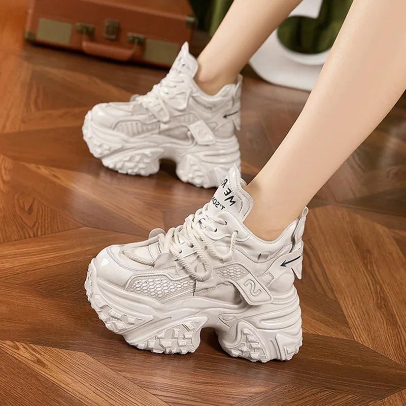 Fashion 8cm New Women Microfiber Leather Spring Platform Wedge Flats Vulcanize Fashion Ankle Booties Autumn Chunky Sneakers Shoes