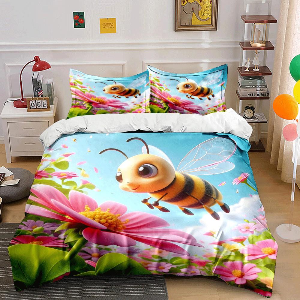 Colorful Bee-Themed Decoration Set Exquisite Three-Piece Bedding Set Gift For Kids And Adults