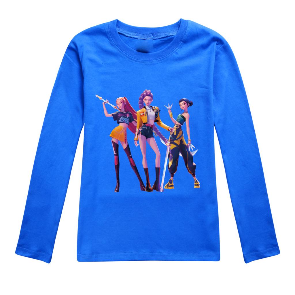 KPop Demon Hunters Kids T-Shirt Long Sleeve O-Neck Casual Fashion Cartoon Loose Top for Boys And Girls