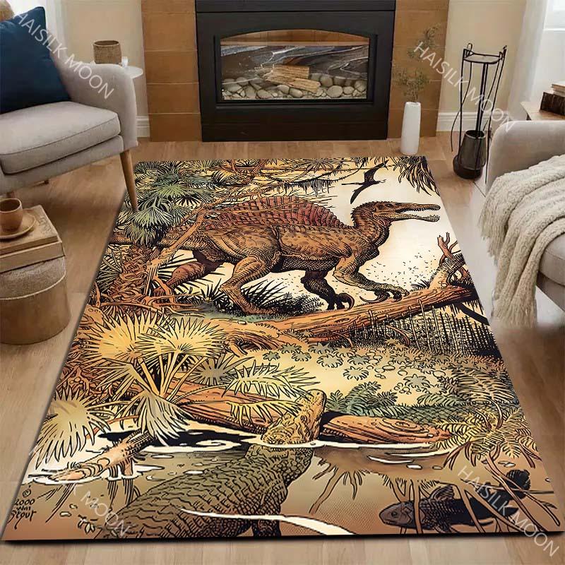 Multiple sizes Dinosaur walking in jungle Carpet for Living Room Bedroom Sofa Home Decor Rus Non-slip Floor Mat Luxury Gift