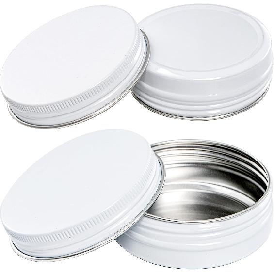 Foraineam 48 Pack 2 oz White Lip Balm Tin Cans, Aluminum Round Cosmetic Sample Containers with Screw Lid, Storage Travel Tin Jars Metal Empty Tins