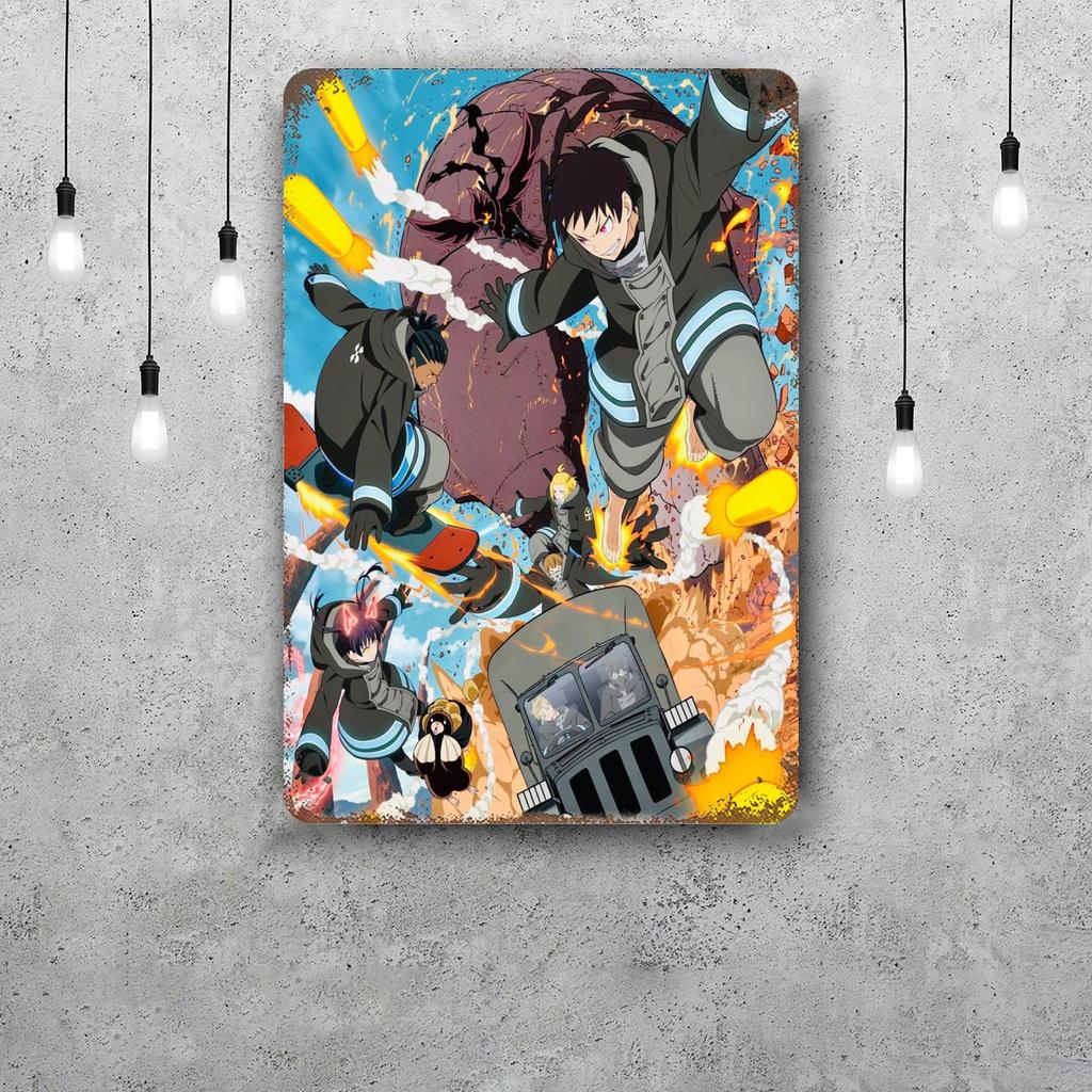 Shinra Kusakabe Cartoon Decor Poster Vintage Tin Sign Metal Sign Decorative Plaque for Pub Bar Man Cave Club Wall Decoration