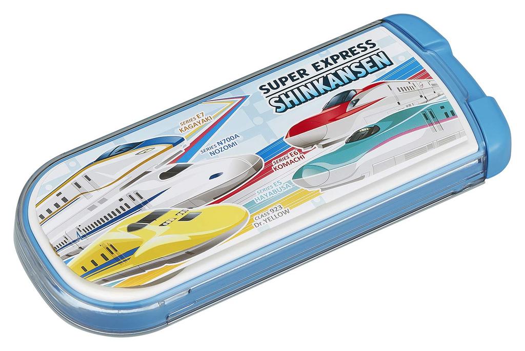 OSK Cutlery Shinkansen with and Made in Sliding Dishwasher Easy to for Children and Elementary School Set, Design, Pull-Lid Trio, Chopsticks, Spoon,