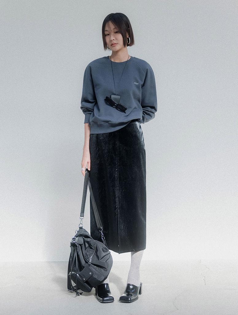 Memua Velouté Leather Long Midi Skirt (Brown)