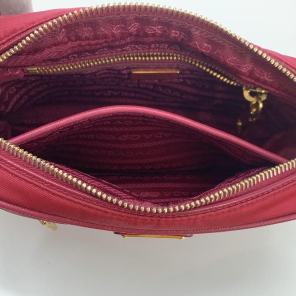 PRADA Shoulder Bag Pochette Crossbody Diagonal Strap Tessuto Nylon Gold Hardware Leather Pink Women's Triangle Logo Plate