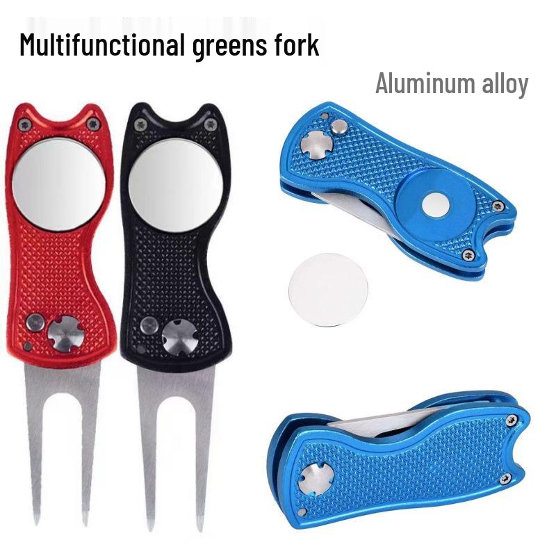 Fourche de green de golf pliante en aluminium avec manche en acier inoxydable