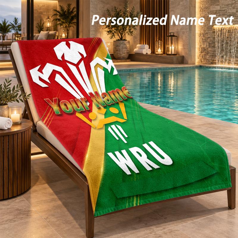 Custom Text Wales Rugby Print Beach Towel Large Towel For Home Bathroom Beach
