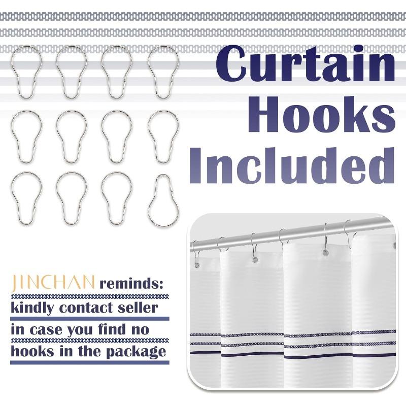 Marineblaue und weiße Duschvorhang für Badezimmer Modernes Bauernhaus Gestreift Wasserdichtes Stoff-Duschvorhang-Set mit 12 Haken