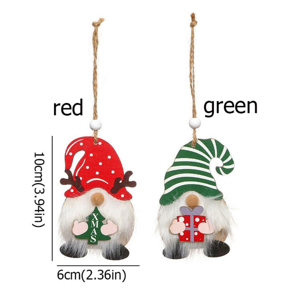 Decorative Wooden Gnome Pendants 2D Xmas Elf Doll Ornaments  Christmas Gift