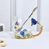 Rose Flower Cup Enamel Water Cup Heat-resistant Glass Cup Enamel Coffee Tea Cup Mug 3D Rose Butterfly Glass Cups Wedding Gift