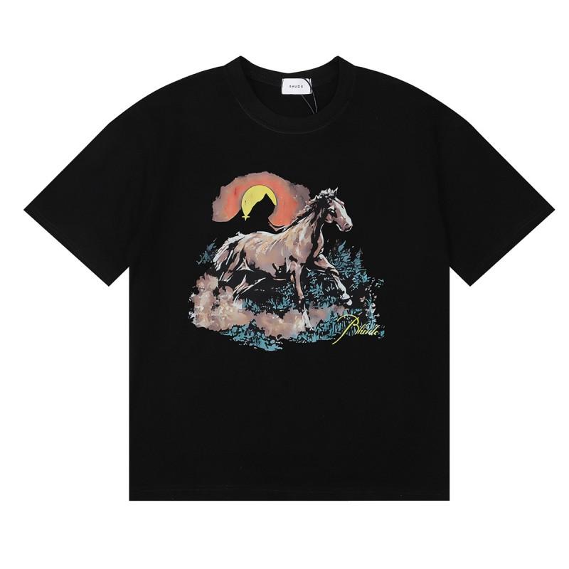 Unisex Oversized Cotton T-Shirt With Sunset Print Loose Fit Casual Tee Men Women