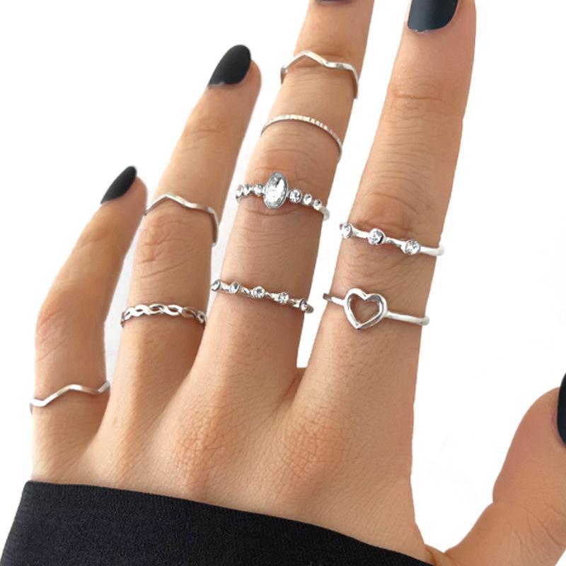 Retro Geometric Love Bracelet & 9-Piece Ring Set