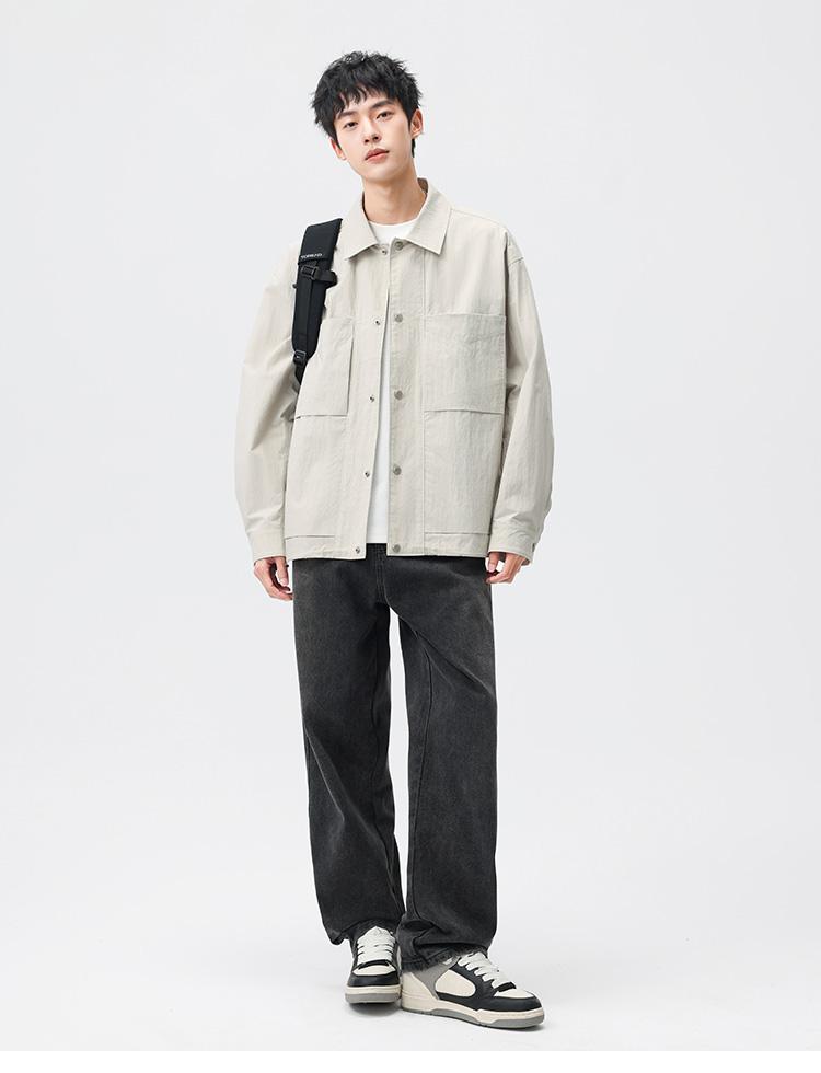 Workwear Style Shirt Jacket for Men, Spring and Autumn Loose Casual Jacket