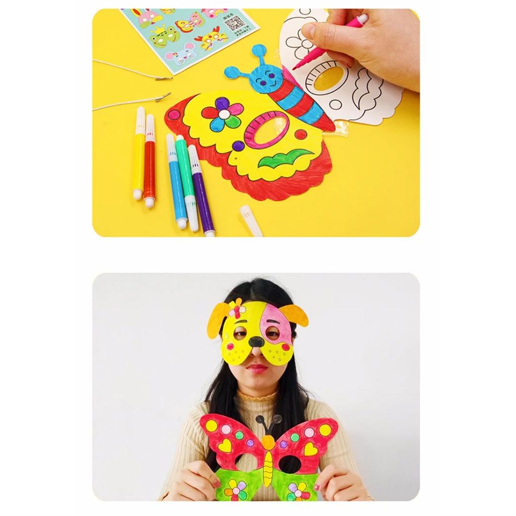 8Pcs Cartoon Animal Painting Masks Diy Color Kindergarten Graffiti Coloring Crafts Toys Children Creative Hand-Painted Fun Toys