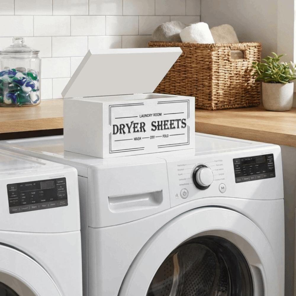 Wooden Dryer Sheet Dispenser Large Capacity Rustic Softener Sheets Dispenser Dust-proof with Lid Laundry Organizer Laundry Room