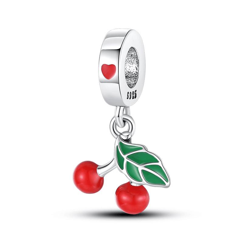 925 Silver Cute Lollipop Ice Cream Pendant Charms Cake Fruit Candy Donut Apple Pizza Beads Necklace DIY Bracelet Jewellery Gift