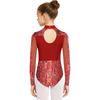 Kids Girls Dance Competition Bodysuit Printed Mesh Long Sleeve Leotard Jumpsuit with Press Button Crotch for Gymnastics Stage