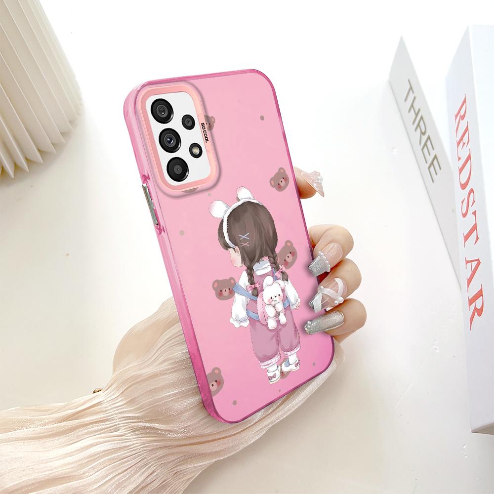 

Окрашенный узор, цветной серебристый, двухсторонний, жесткий, противоударный чехол для телефона Samsung Samsung A14 5G темно-розовый