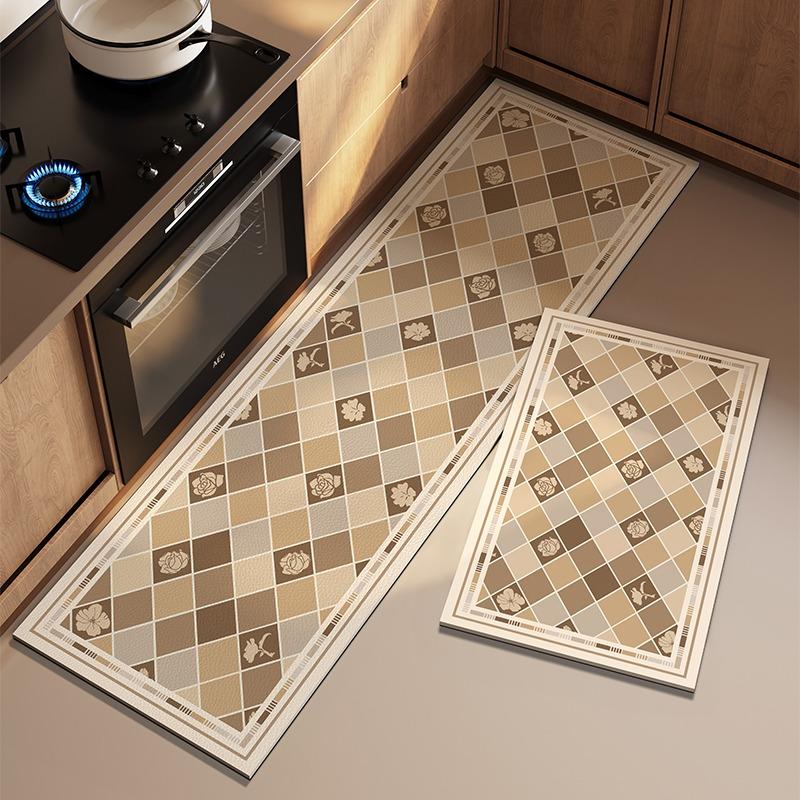 Kitchen Mat for Floor Checkerboard Plaid Non-slip Long Strip Runner Carpets Oil-proof Waterproof PVC Leather Washable Floor Mats