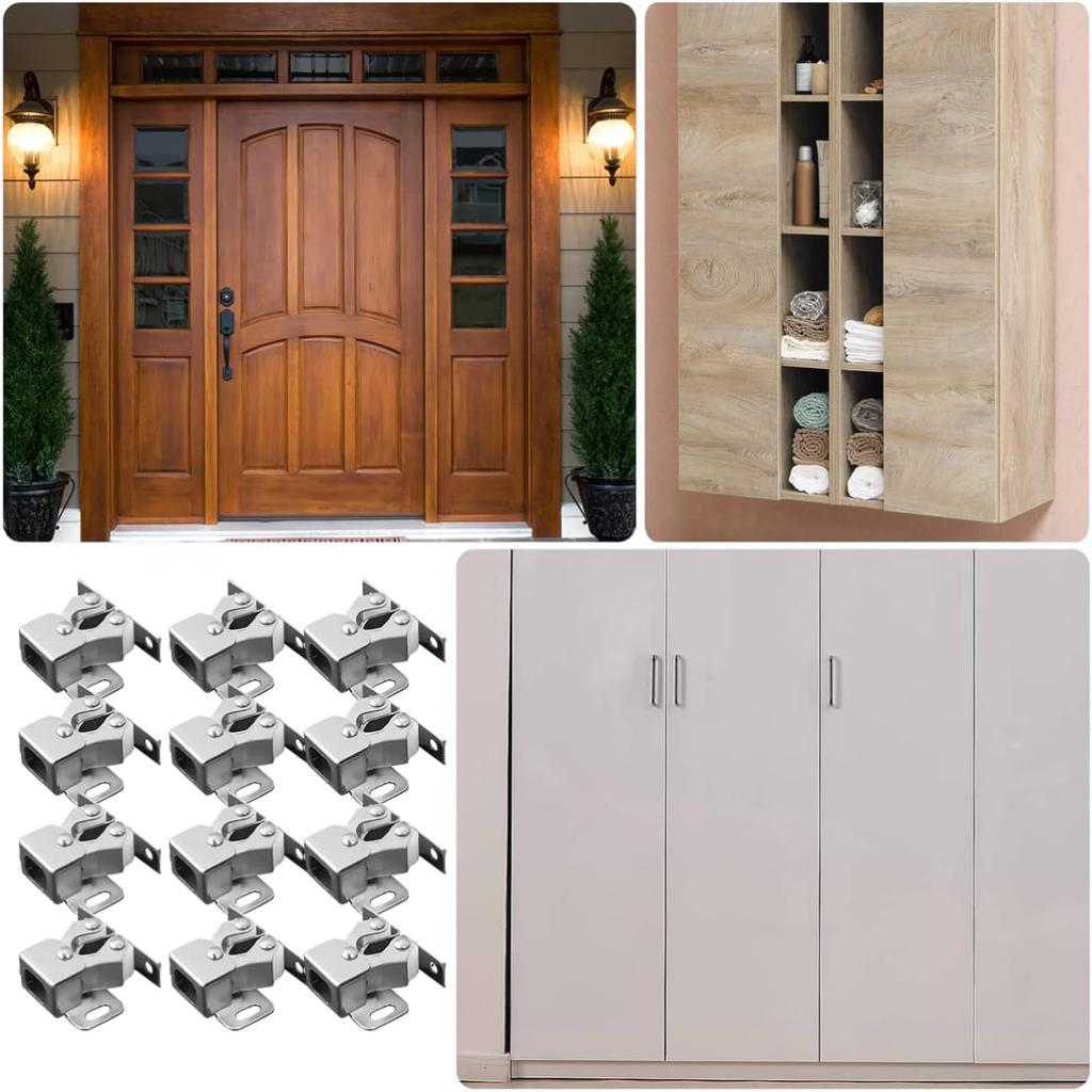 Angoily 12Pcs Cabinet Door Catch Stainless Steel Double Ball Roller Catch Latch Closet Ball Tension Latch Metal Door Accessories Replacement for Home