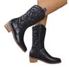 Large size fashion boots women's boots autumn and winter new embroidered tall thick heel pointed boots
