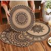8pcs Bohemian Jute Printed Woven Placemats, 15-Inch Round Black Printed Linen Table Mats, Easy To Clean, for Dining Table Decor, Christmas, Wedding