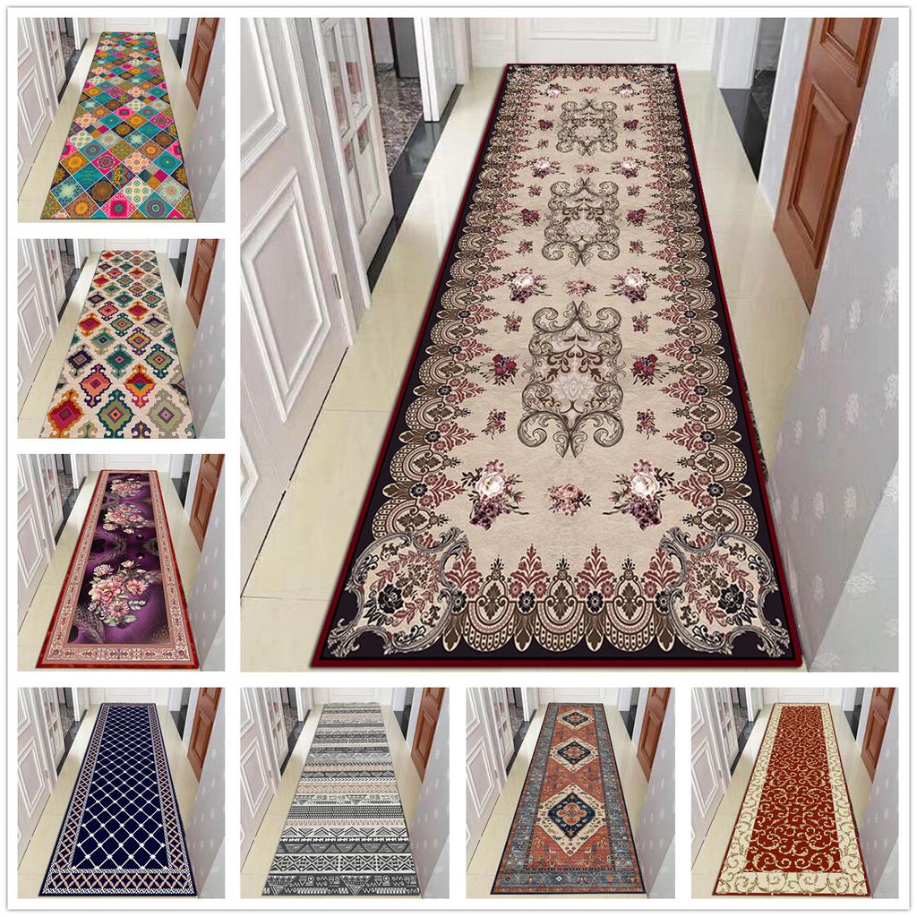 Bohemia Hallway Corridor Carpet Living Room Area Rug Flower Bedside Rug for Bedroom Boho Striped Anti-slip Kitchen Mats