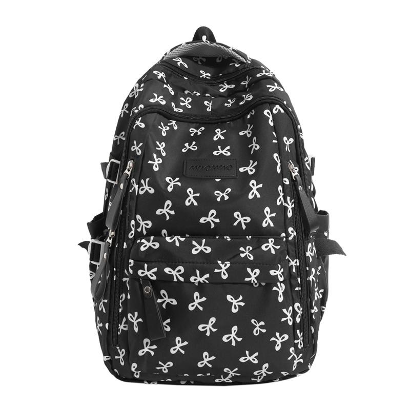 Cute Bow Print Backpack for Women Lightweight Casual Daypack Travel School Bag with Multi Pockets