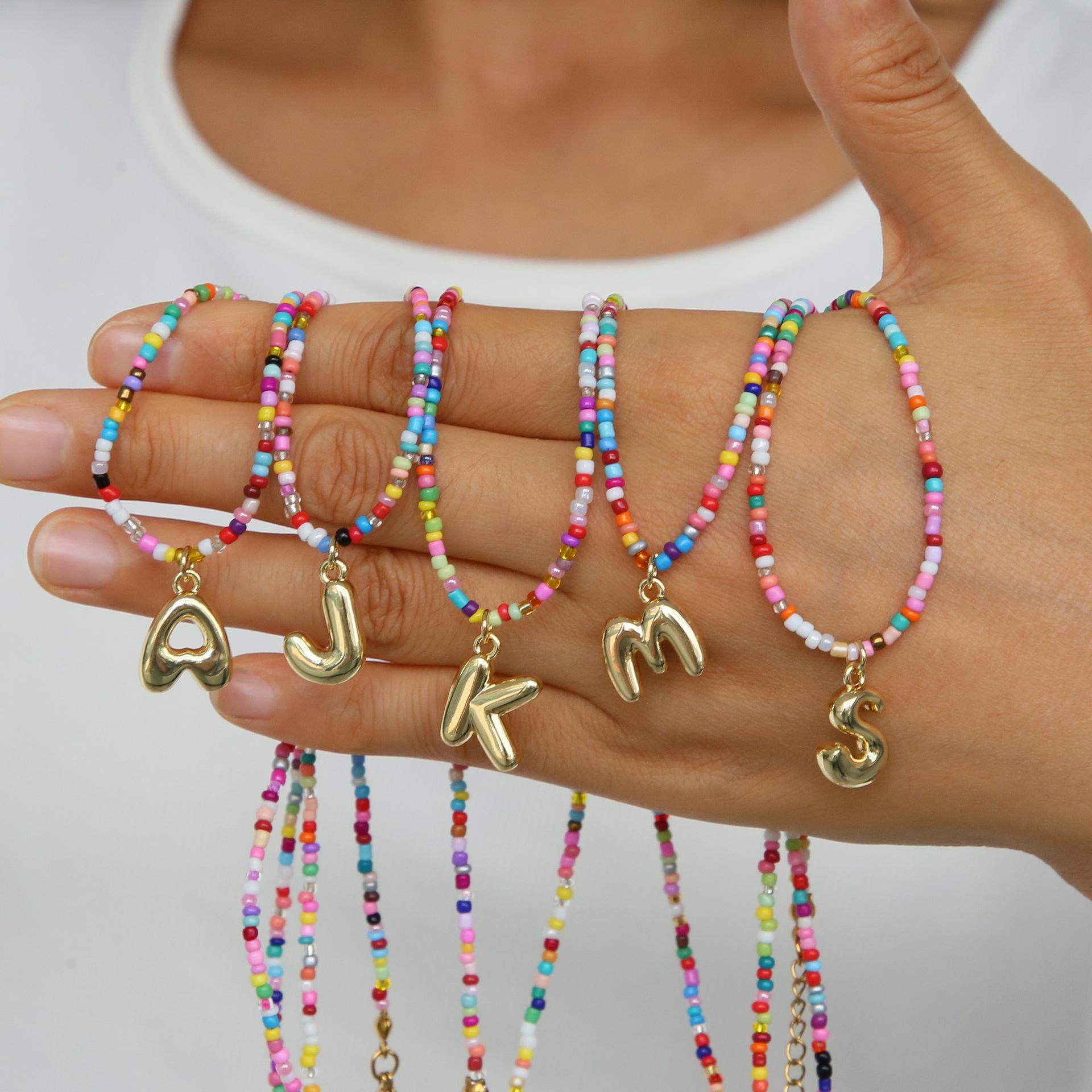 

Colorful Beaded Letter Initial Necklace for Women Personalized Gold Color Alphabet Charm Handmade Boho Fashion Jewelry Gifts A золотой