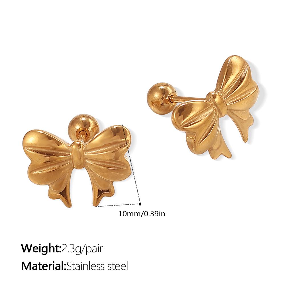 Premium Diamond Bow Earrings Stainless Steel Gold Plated Fashion Daily Earrings Women