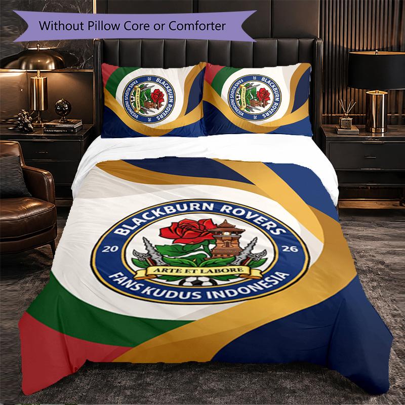 Blackburn Rovers Football 3 Piece Bedding Set Soft Duvet Cover Set with Pillowcases Printed Bedroom Decor Set for Home