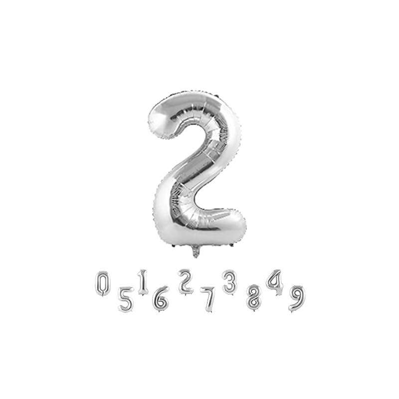 Silver Birthday Number Balloon, 2-Year-Old Birthday Number Balloon, 32-inch (approx. 80cm), Aluminum Balloon, Perfect for Weddings, Anniversaries, and