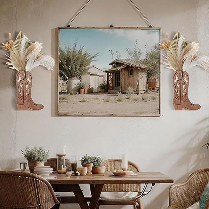 Wooden Cowgirl Cowboy Boot Vase Cowboy Boots Wall Planter Dried Flower Plant Shelf Wall Hanging Indoor Vase Hanging Art Ornament