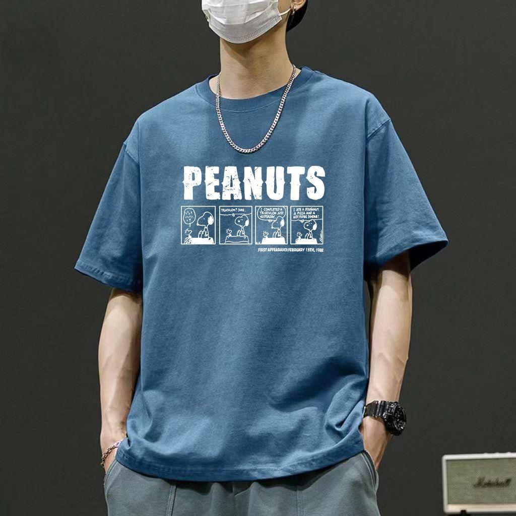 Peanuts Mans Short Sleeves T-shirt O-neck Cotton Casual Pullovers Tee