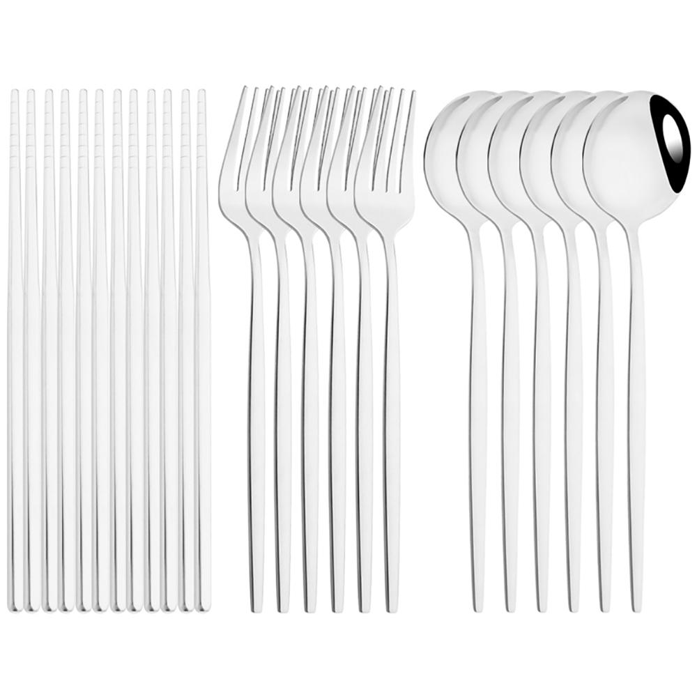 

Роскошный набор столовых приборов: палочки для еды, нож, вилка, ложка, 18/24 шт., бело-золотой, набор посуды, столовые приборы из нержавеющей стали, корейский набор посуды