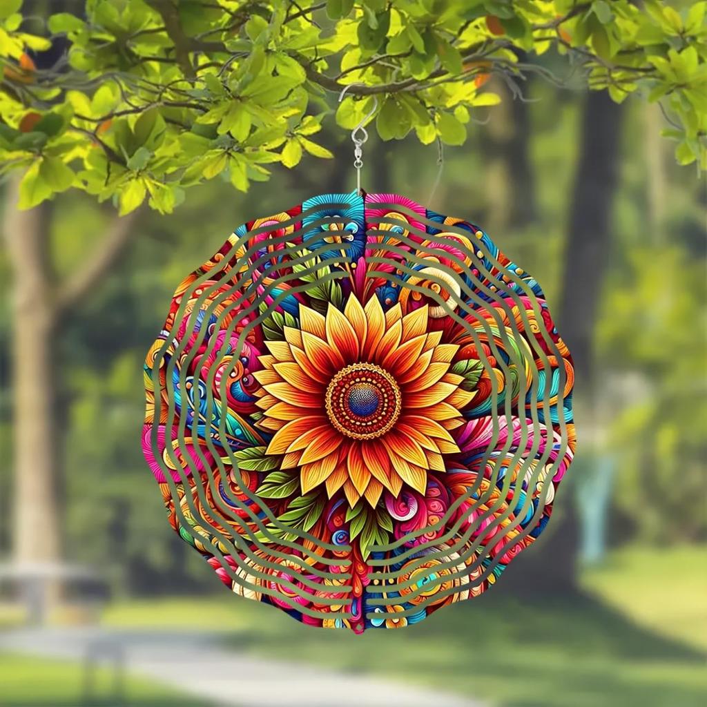 10 Inch Sunflower Wind Spinner 2D Kinetic Metal Hanging Decor with 360 Rotation for Garden Yard Indoor Outdoor Colorful Gift for Women Men