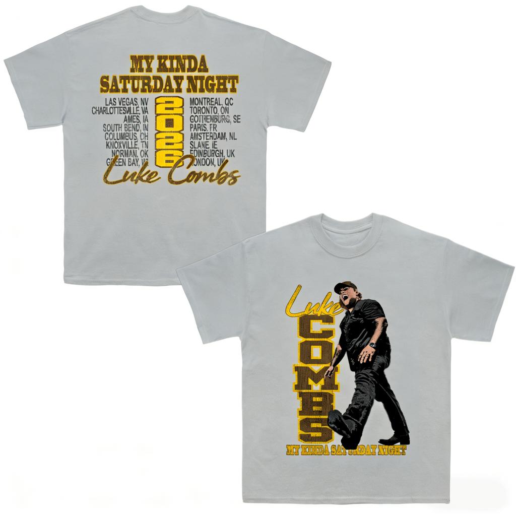 2026 Luke Combs TOUR My Kinda Saturday Night Unisexs TShirt 100Cotton Unisex ONeck Short Sleeve Fans Gift Oversized Y2k Popular
