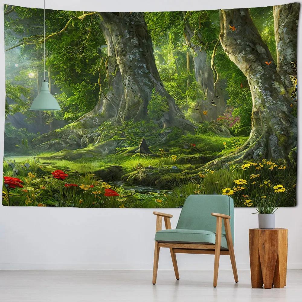 Natural Scenery Forest Trees Tapestry Office Living Room Tapestry Home Wall Decoration Tapestry