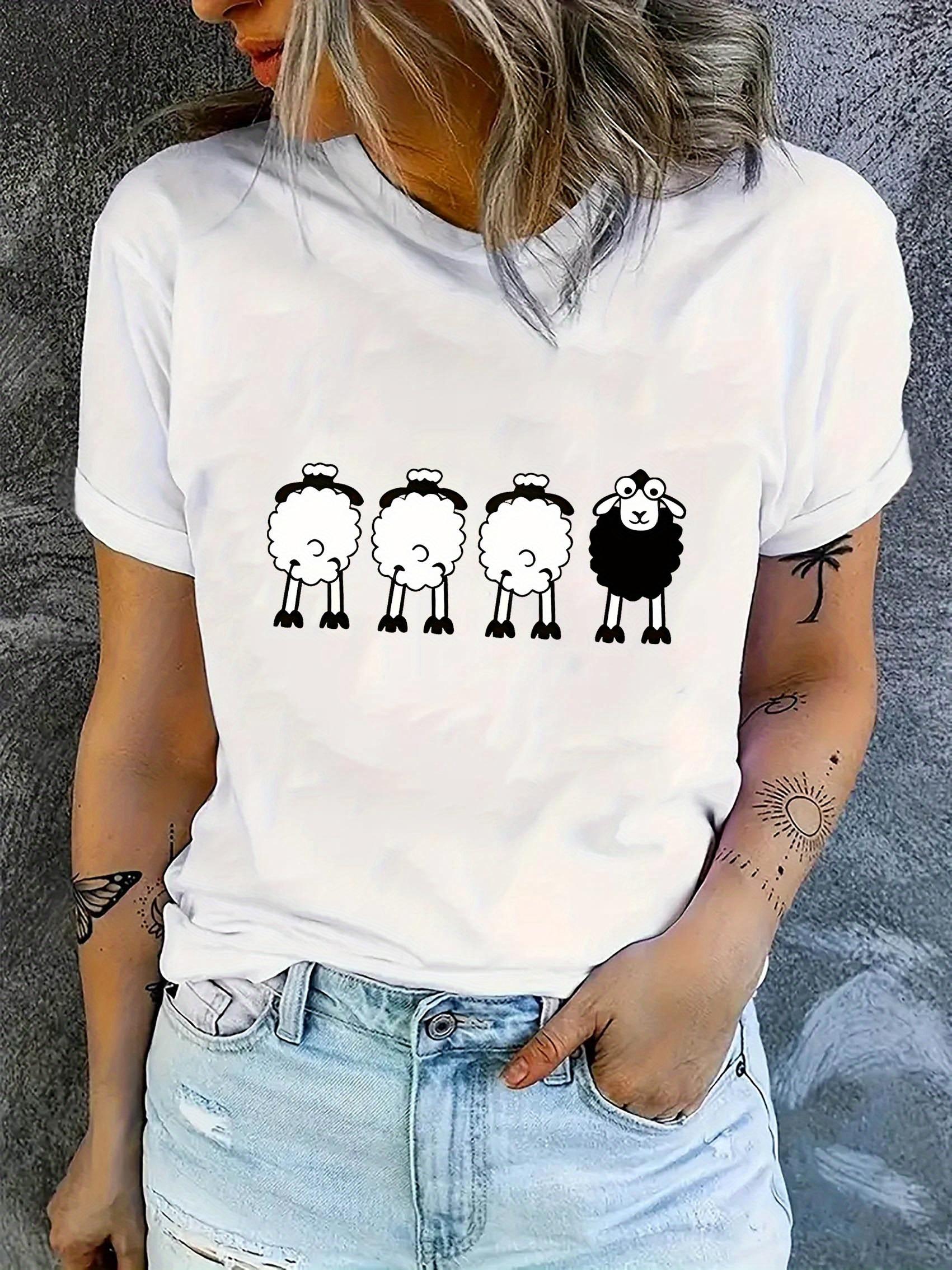 2026 WoUnisex T Shirt Casual Sheep Print TShirt Short Sleeve Round Neck Harajuku Sleeve Casual Street Tops Tees Aesthetic S