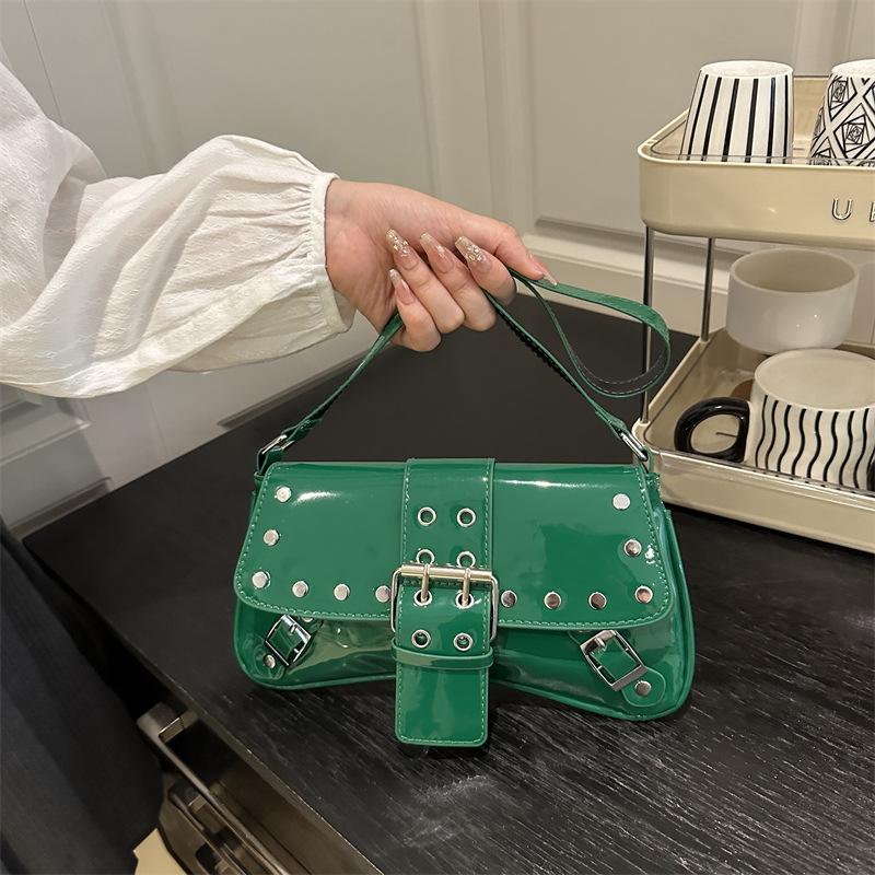 

Сумка-кроссбоди на плечо в панк-стиле с ивовыми гвоздями, летняя новая, нишевая, модная, универсальная, сумка под мышку зелёный